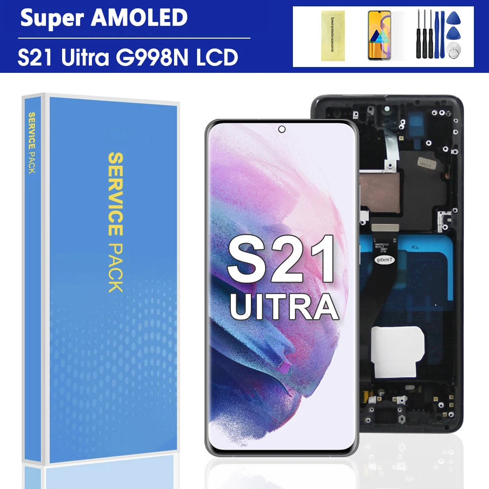 6.8'' Super AMOLED For Samsung Galaxy S21 Ultra 5G Lcd Display Digital Touch Screen For G998F G998B Display With Frame