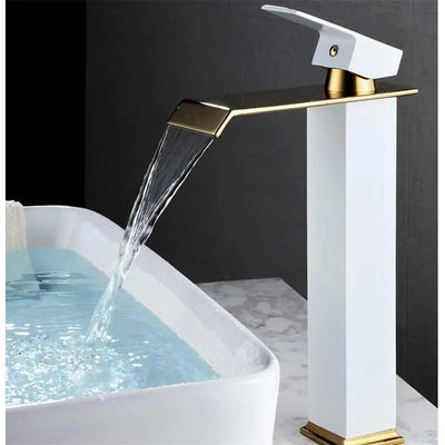 Gold and Black Waterfall Faucet Brass Bathroom Faucet Bathroom Basin Faucet Mixer Tap Hot and Cold Sink faucet