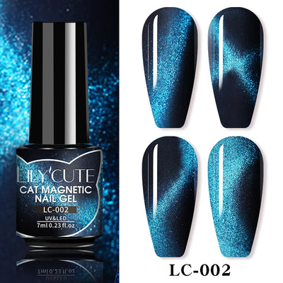 LILYCUTE 7ml Double Light 9D Cat Magnetic Glitter Gel Nail Polish Rainbow Sparkling Colorful Laser Soak Off Nail Art Gel Varnish