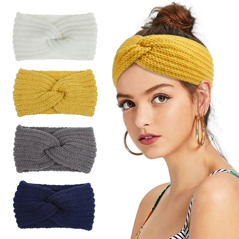 Winter Warm Knitted Knot Cross Headband for Women Autumn Elastic Hair Holder Hair Band Headwear Hair Accessories