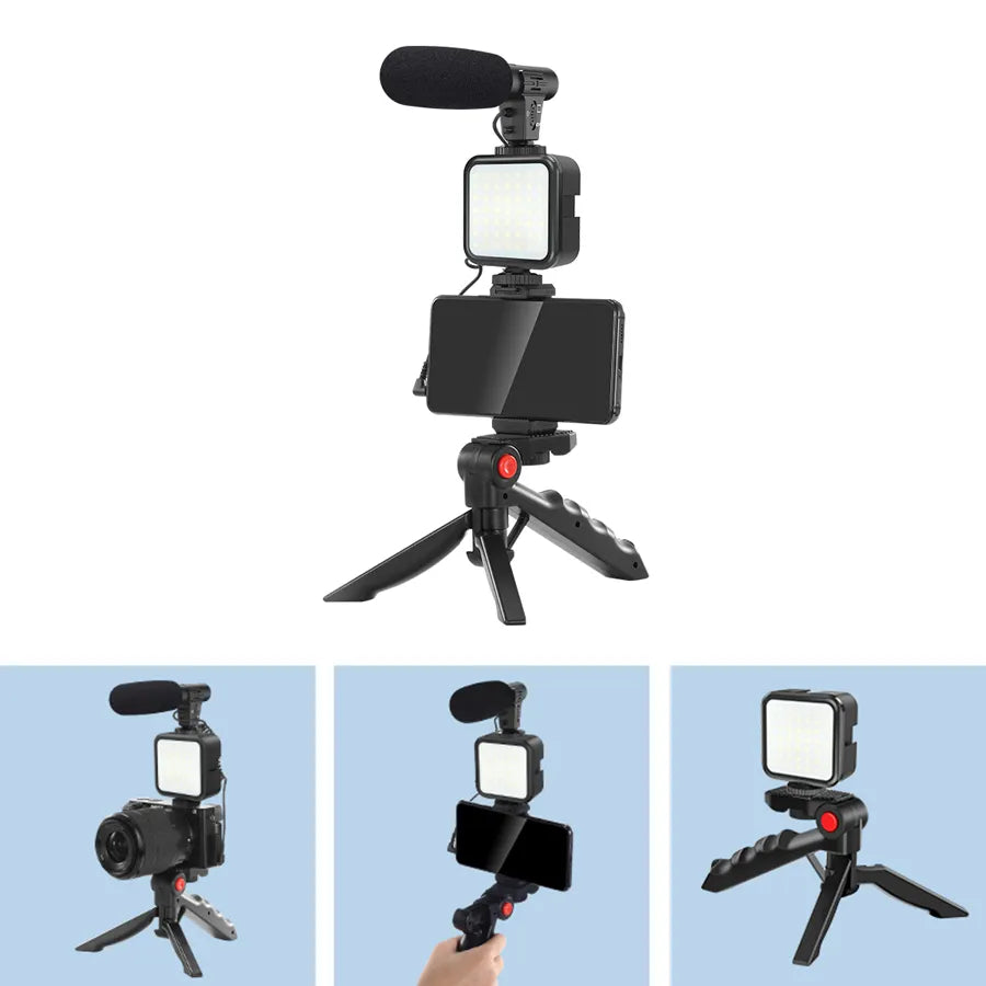 MAMEN Phone DSLR Camera Vlog Tripod Vlogging Kit with Remote Control Microphone LED Light for Smartphone Interview Live YouTube