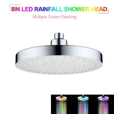 RGB LED Light Shower Head Round Automatic Changing Water Saving Rain High Pressure Bathroom Rainfall