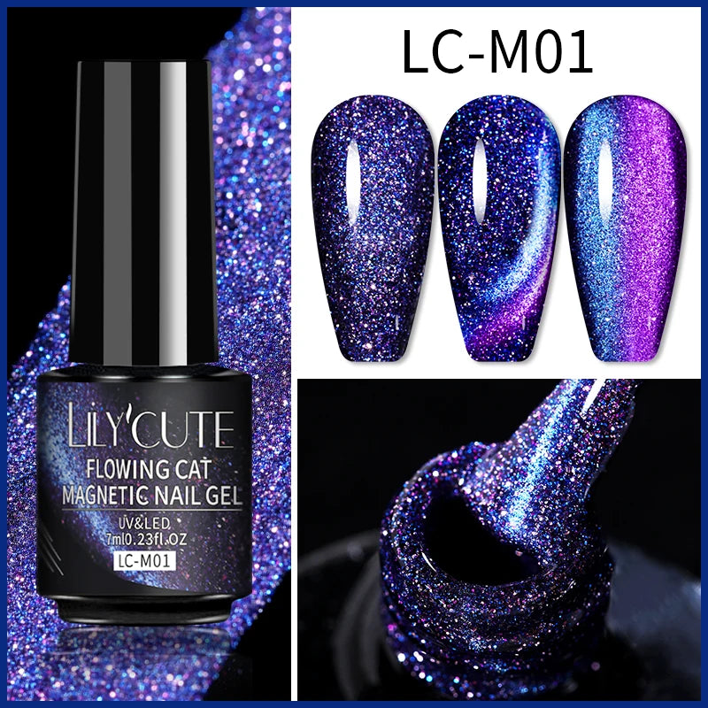 LILYCUTE 7ml Double Light 9D Cat Magnetic Glitter Gel Nail Polish Rainbow Sparkling Colorful Laser Soak Off Nail Art Gel Varnish