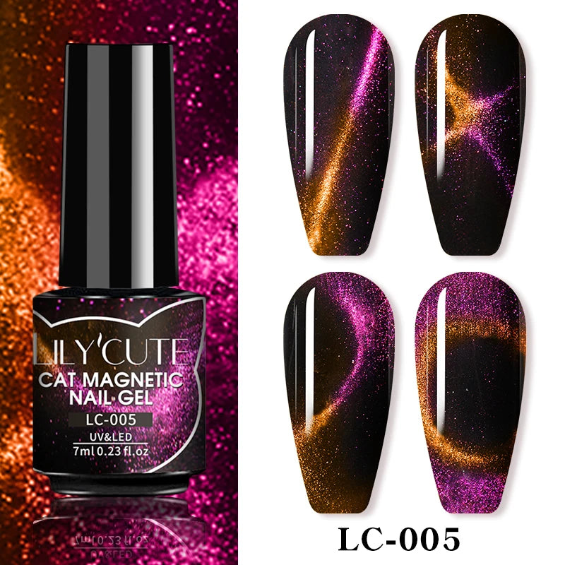 LILYCUTE 7ml Double Light 9D Cat Magnetic Glitter Gel Nail Polish Rainbow Sparkling Colorful Laser Soak Off Nail Art Gel Varnish