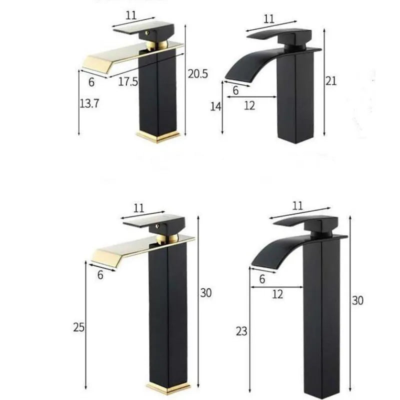 Gold and Black Waterfall Faucet Brass Bathroom Faucet Bathroom Basin Faucet Mixer Tap Hot and Cold Sink faucet