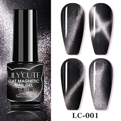 LILYCUTE 7ml Double Light 9D Cat Magnetic Glitter Gel Nail Polish Rainbow Sparkling Colorful Laser Soak Off Nail Art Gel Varnish