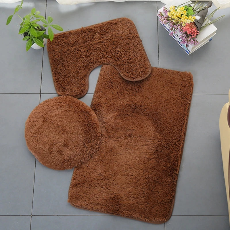 Bathroom Rug Set 3 Piece Includes Bath Rug Contour Mat and Toilet Lid Cover Machine Washable Super Soft Microfiber Colorful