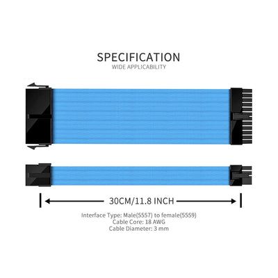 NCK2 Series PSU Extension Cable Kit , Solid Color Cable Mix Combo 300mm ATX24Pin PCI-E8Pin CPU8Pin With Combs