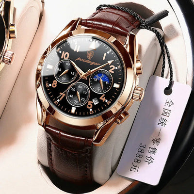 POEDAGAR 2021 Fashion New Mens Watches Sports Leather Watch Waterproof Luminous Top Brand Luxury Quartz Wristwatch with Date