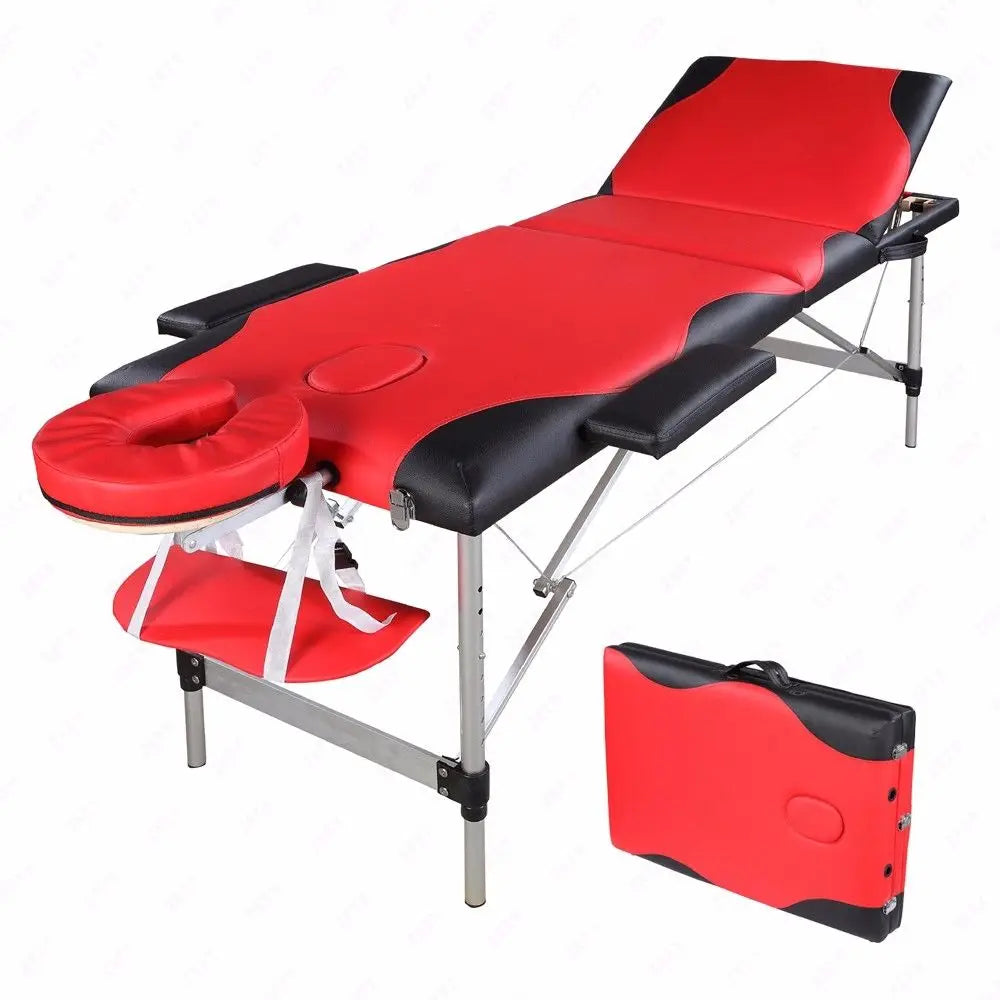 3 Sections 185 x 60 x 81cm Beauty Bed Folding Aluminum Tube SPA Bodybuilding Massage Table Red with Black Edge