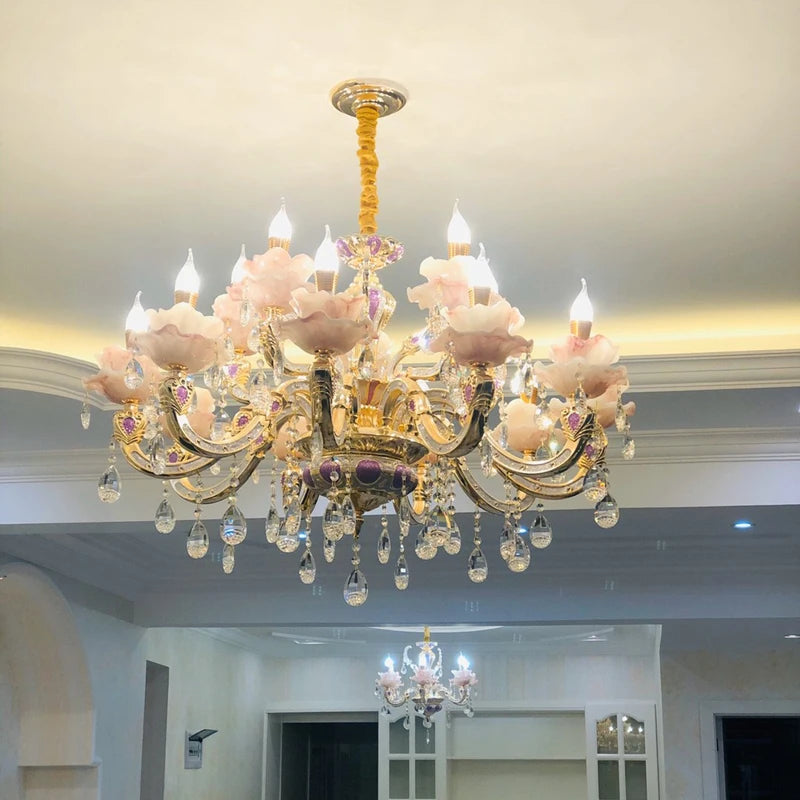 Zinc Alloy Crystal Chandelier Modern Living Room Decoration Chandelier Lighting European Restaurant Bedroom Candle Crystal Lamps