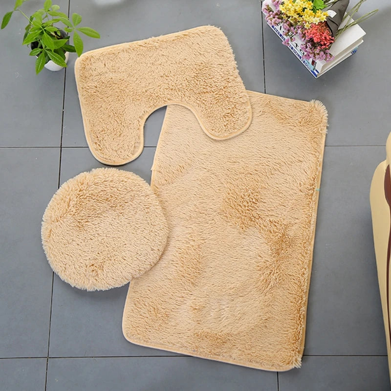 Bathroom Rug Set 3 Piece Includes Bath Rug Contour Mat and Toilet Lid Cover Machine Washable Super Soft Microfiber Colorful