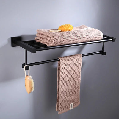 Solid Aluminum Bathroom Hardware Accessories Black Shelf Single Towel Holder Wall Air Blower Rack Toilet Brush Hook