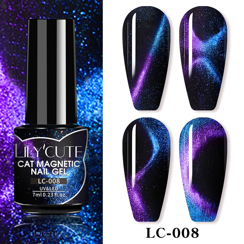 LILYCUTE 7ml Double Light 9D Cat Magnetic Glitter Gel Nail Polish Rainbow Sparkling Colorful Laser Soak Off Nail Art Gel Varnish