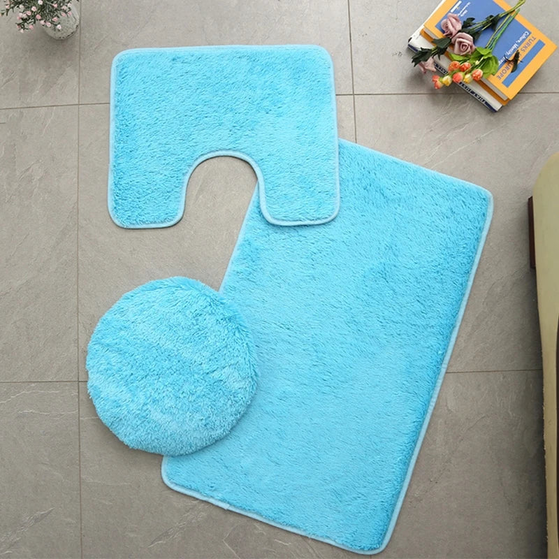 Bathroom Rug Set 3 Piece Includes Bath Rug Contour Mat and Toilet Lid Cover Machine Washable Super Soft Microfiber Colorful