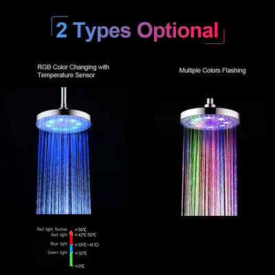 RGB LED Light Shower Head Round Automatic Changing Water Saving Rain High Pressure Bathroom Rainfall