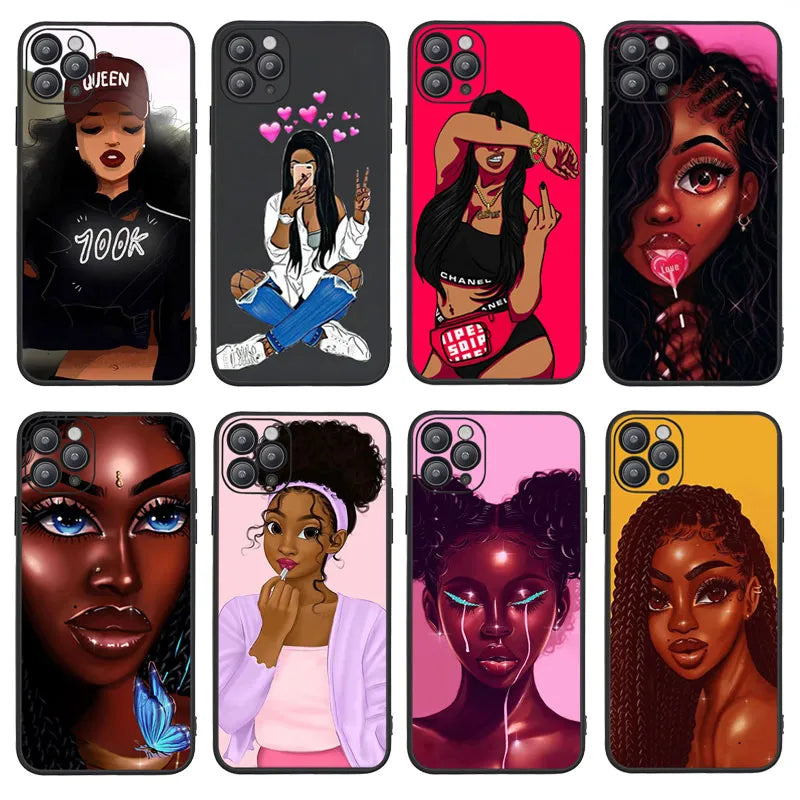 Queen Afro women Black Girl magic Phone Case For iPhone 14 pro max 13 Pro max 12 Pro MAX 11 Pro 6s 7 Plus X XR Soft TPU Cover