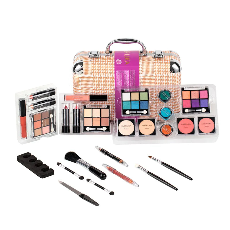 Pink Houndstooth Professional 24 Color Eyeshadow Blush Cosmetic Foundation Face Powder Makeup Sets Eye Shadows Palette