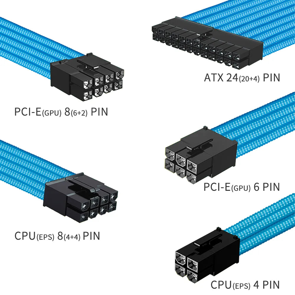 NCK2 Series PSU Extension Cable Kit , Solid Color Cable Mix Combo 300mm ATX24Pin PCI-E8Pin CPU8Pin With Combs