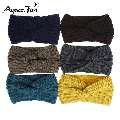 Winter Warm Knitted Knot Cross Headband for Women Autumn Elastic Hair Holder Hair Band Headwear Hair Accessories