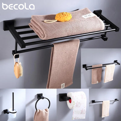 Solid Aluminum Bathroom Hardware Accessories Black Shelf Single Towel Holder Wall Air Blower Rack Toilet Brush Hook