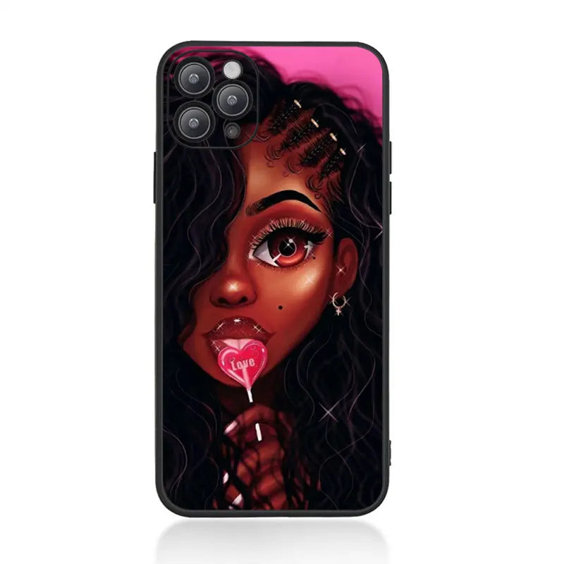 Queen Afro women Black Girl magic Phone Case For iPhone 14 pro max 13 Pro max 12 Pro MAX 11 Pro 6s 7 Plus X XR Soft TPU Cover