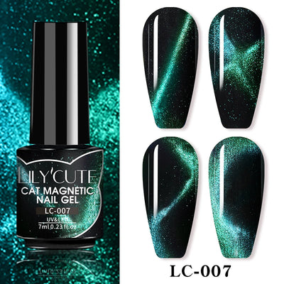 LILYCUTE 7ml Double Light 9D Cat Magnetic Glitter Gel Nail Polish Rainbow Sparkling Colorful Laser Soak Off Nail Art Gel Varnish