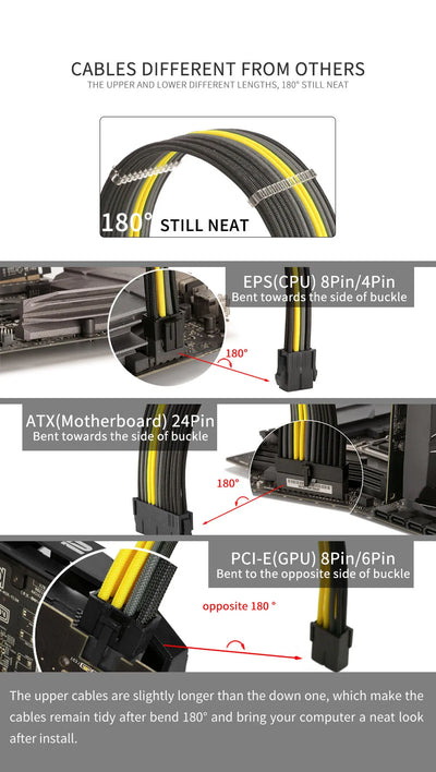 NCK2 Series PSU Extension Cable Kit , Solid Color Cable Mix Combo 300mm ATX24Pin PCI-E8Pin CPU8Pin With Combs