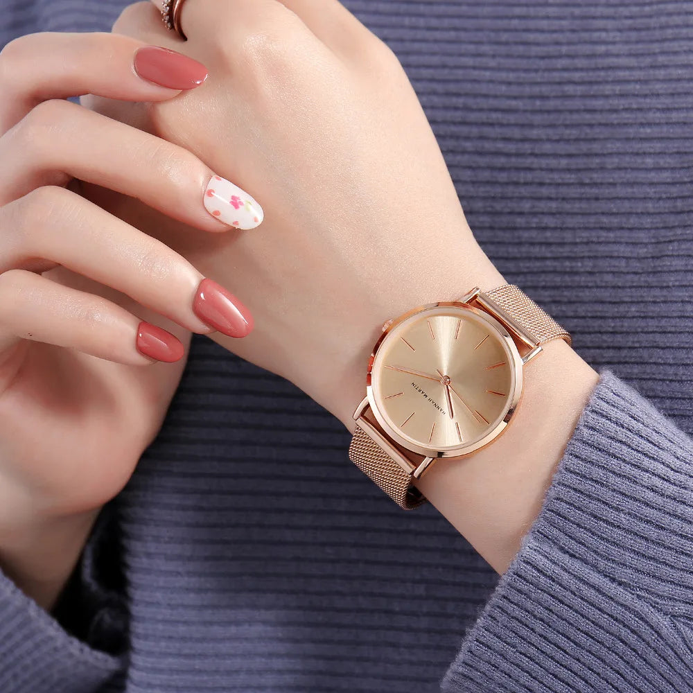 Quality Stainless Steel Band Japan Quartz Movement Waterproof Women Full Rose Gold Ladies Luxury Wrist Watch