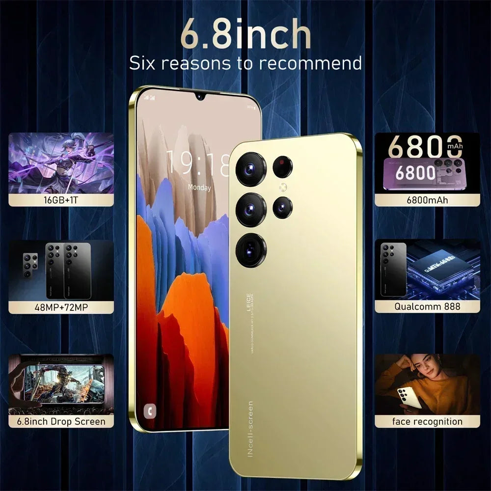 New Original S24 Ultra+ Smartphone 5G 6.8HD 16G+1T Dual Sim Cellphones Android Cell Phone Unlocked 64MP 7000mAh Mobile Phone