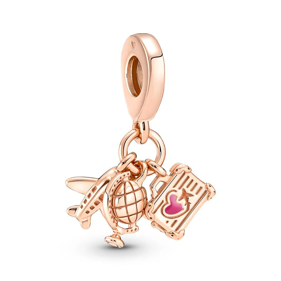 NEW Rose Gold Flamingo Turtle Angel Rose Dangle Bead 925 Sterling Silver Charm Fit Original Pandora Bracelet DIY Jewelry Gift