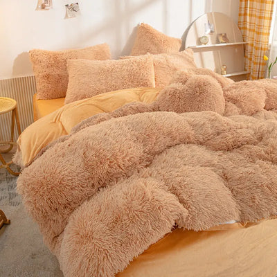 Super Shaggy Quilt Cover Super Warm Bed Plush Velvet Bedding Set Lamb Wool Cashmere Duvet Cover Pillowcase Girls Princess