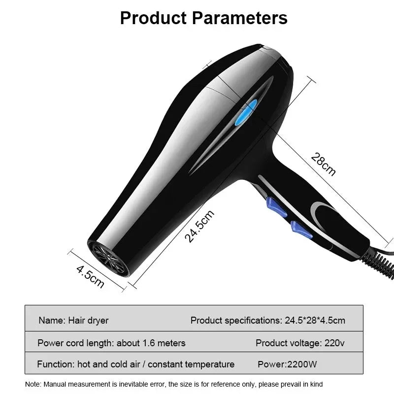 Hair Dryer 2200W Professional Powerful Hair Dryer Fast Heating Hot And Cold Adjustment Ionic Air Blow Dryer with Air Collecting