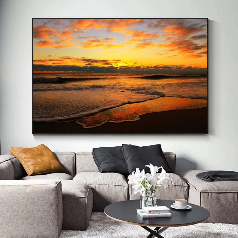 Nautical Baltic Ocean Beach Sunset Poster Canvas Paintings and Print Wall Art Picture for Living Room Home Decor