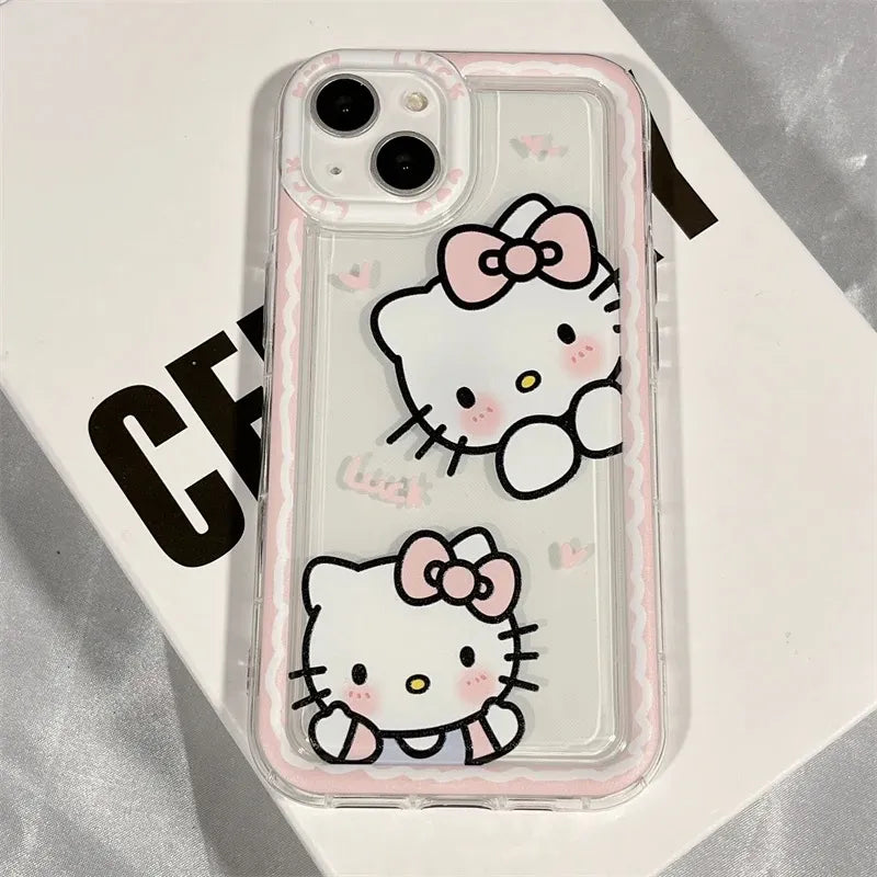 Ins Hello Kitty Pink Edge Phone Case for Iphone Pro Max XR XS Plus Y2k Girl Clear Gift Silicone Anti-fall