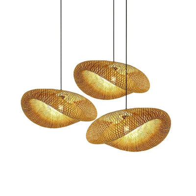 Bamboo Hand Weaving Pendant Light  Hanging LED Ceiling Lamp Chandelier Home Bedroom Decor