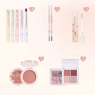 Jelly Lipstick Eyeshadow Set Floria First Kiss Love Series Lip Gloss Mirror Water Light Lip Glaze Beauty Cosmetics Sets