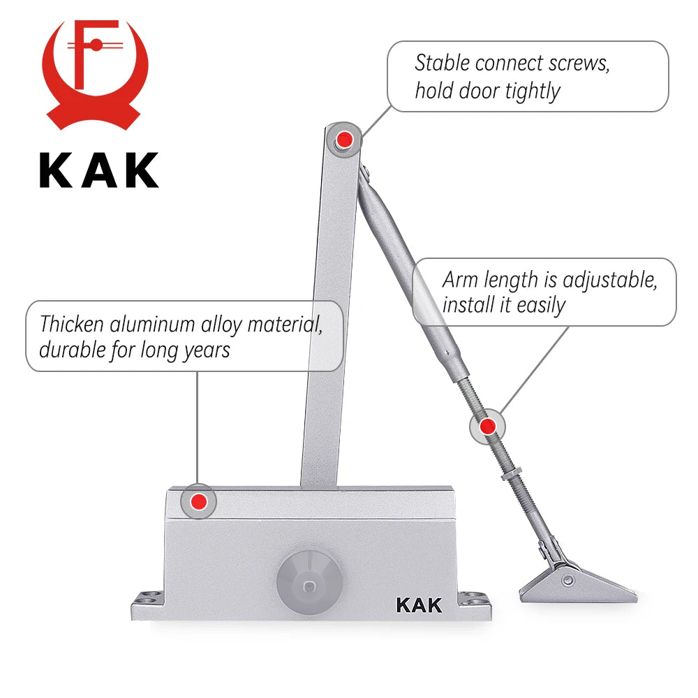 KAK Hydraulic Buffer Automatic Door Closer 25KG to 80KG Adjustable Speed Door Closing Equipment Mute Soft Closing Door Hardware