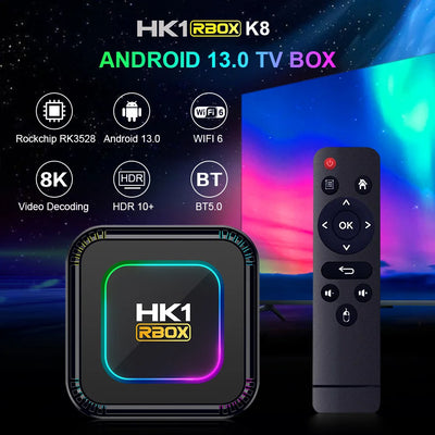 HK1 RBOX K8 Rockchip RK3528 2.4G 5G Wifi6 BT4.0 RAM 4GB ROM 16GB 32GB 64GB Quad Core 8K Android 13 TV Box