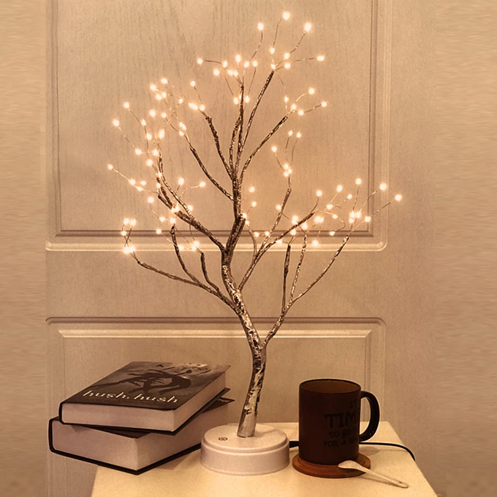 LED Tree Table Light Night Light Adjustable Branch Tabletop Night Lamp DIY Artificial Light with Battery Powered for Party Deco