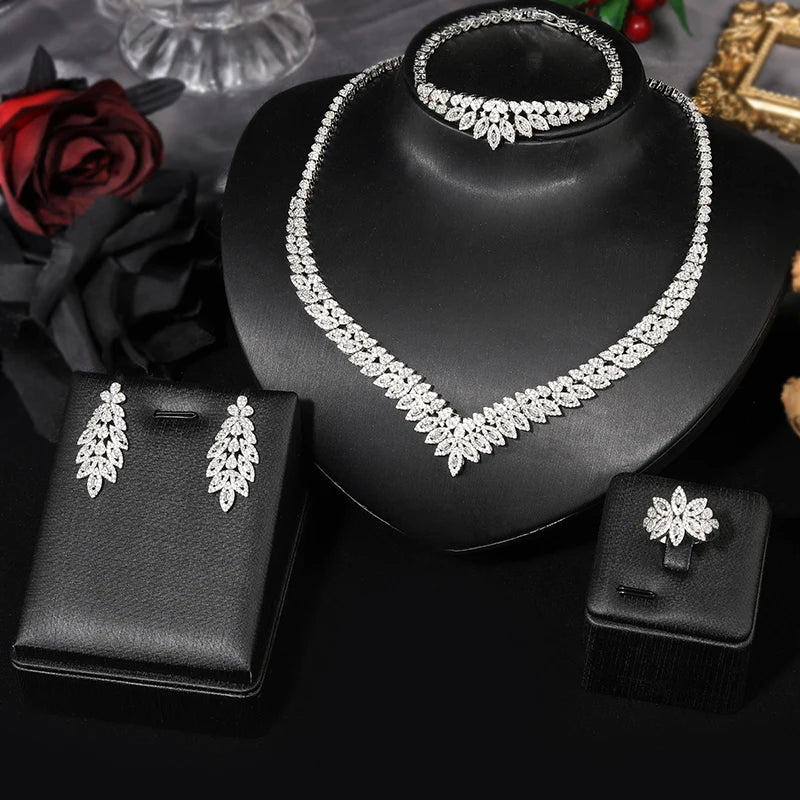 Bridal Zirconia Jewelry Set, Suitable for Women's Parties, Dubai Nigeria Crystal Wedding Jewelry Set