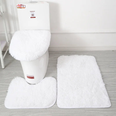 3pcs/set Plush Bathroom Bath Mat Set Anti Slip Toilet Rugs and Toilet Lid Cover Soft Fluff Shower Carpet Floor Mats