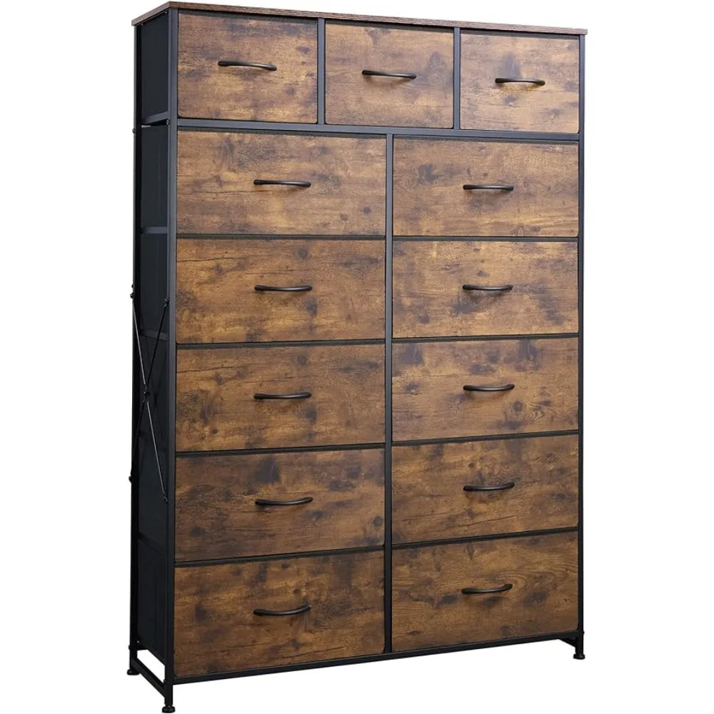 Wood Top Dresser Tall Dresser for Bedroom With 13 Drawers Chest of Drawers Dressing Table Steel Frame Closet Dressers Furniture