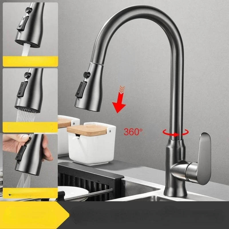 Brushed Nickel Kitchen Faucet Single Hole Pull Out Spout Kitchen Sink Mixer Tap Stream Sprayer Head Chrome/Black Mixer Tap