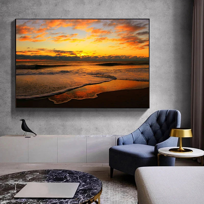 Nautical Baltic Ocean Beach Sunset Poster Canvas Paintings and Print Wall Art Picture for Living Room Home Decor