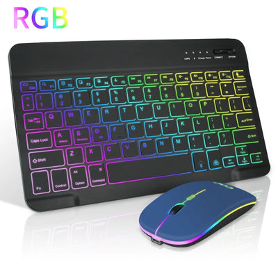 RGB BT Keyboard and Mouse Combo Rechargeable Wireless Blue-tooth Keyboard Mouse Russian Spanish Backlight Keyboard and Mouse Set