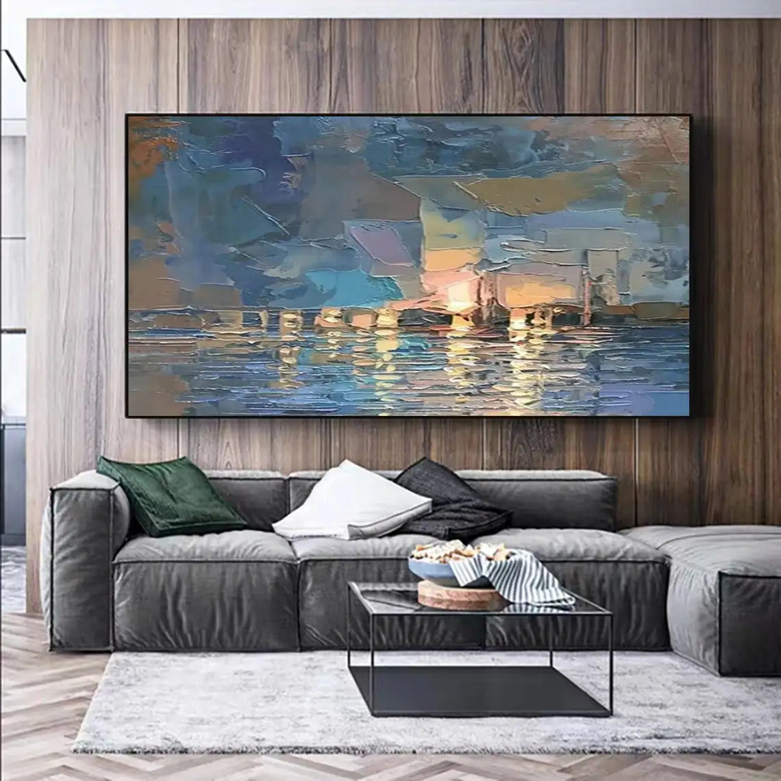 Large Abstract Sailboat Seascape Handmade Oil Painting on Canvas Textured Wall Art Original Blue Ocean Landscape Room Decor Art