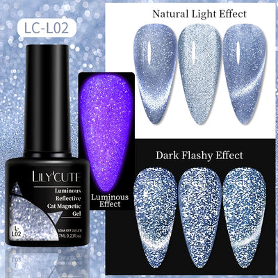 LILYCUTE 7ml Double Light 9D Cat Magnetic Glitter Gel Nail Polish Rainbow Sparkling Colorful Laser Soak Off Nail Art Gel Varnish