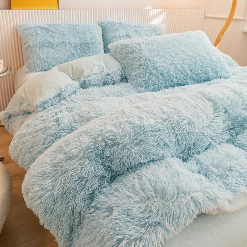 Super Shaggy Quilt Cover Super Warm Bed Plush Velvet Bedding Set Lamb Wool Cashmere Duvet Cover Pillowcase Girls Princess