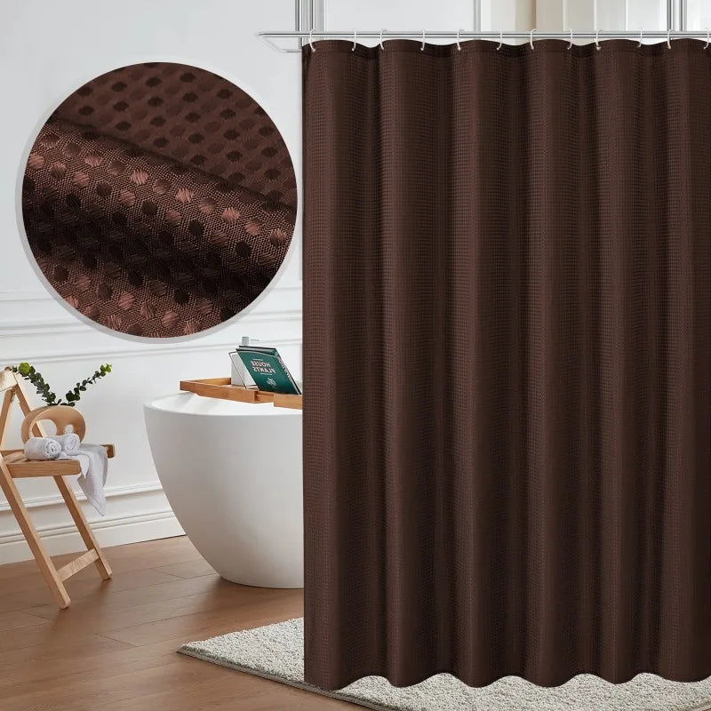 Solid Color Waffle Waterproof and Mold Resistant Polyester Shower Curtain, Bathroom, Non Perforated Shower Curtain Fabric